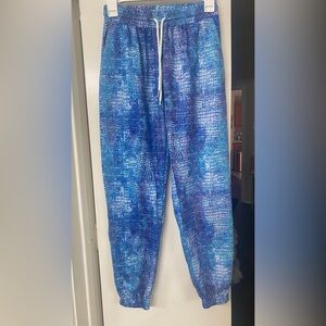Blue Reptile Print Jogger Pants – Drawstring Lounge Pants, Size M